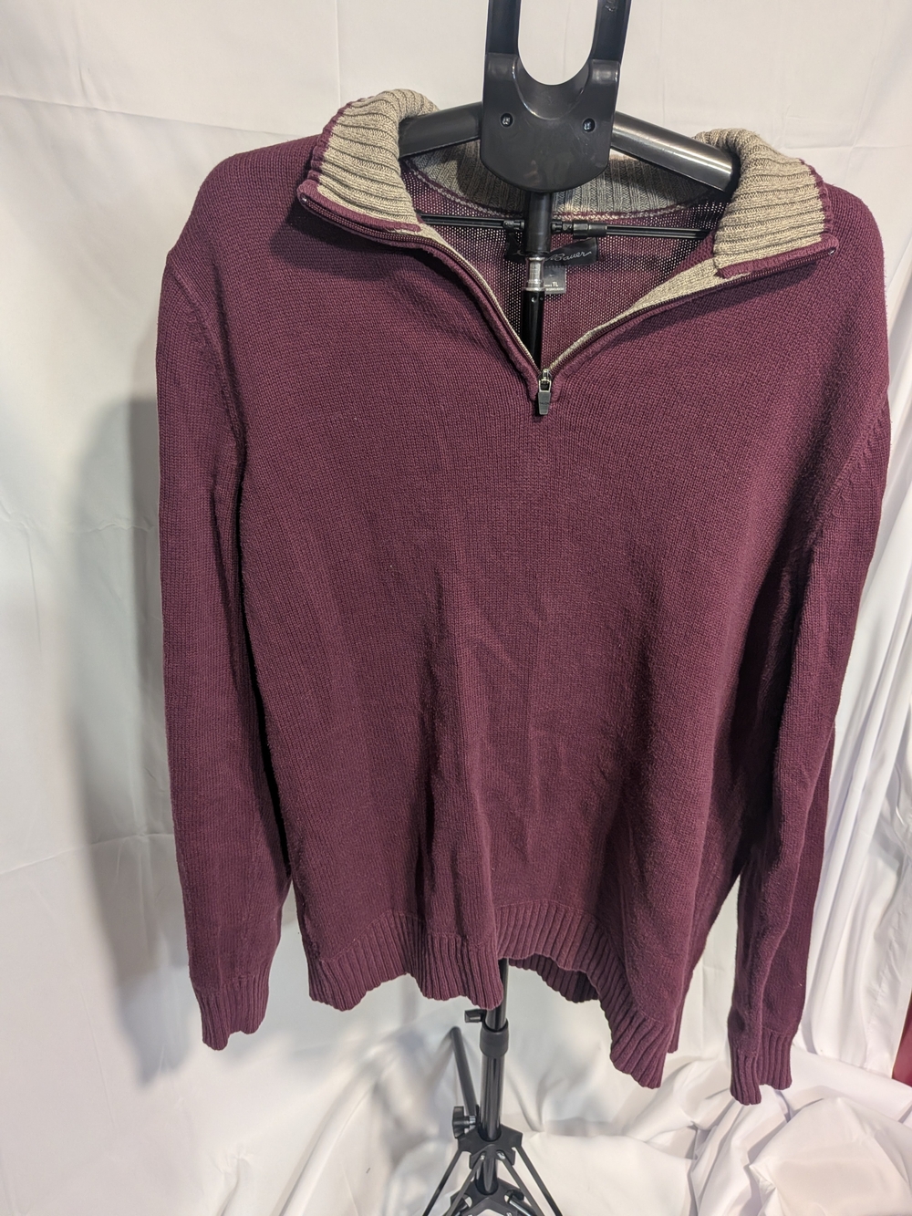 Eddie Bauer Men's Half-Zip Sweater in Plum with Beige Collar